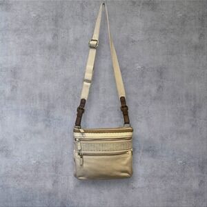 VTG Fossil Leather Woven Crossbody Shoulder Bag Purse Colorblock Neutral Spring